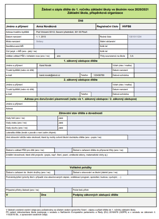 Náhled na Žádost o přijetí